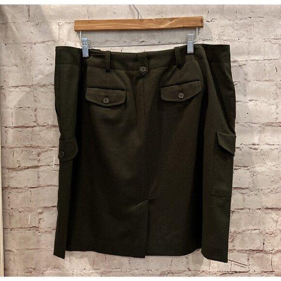 Talbots Woman Green Military Cargo Pocket Straight Skirt Wool Flannel Size 14W - Picture 2 of 4